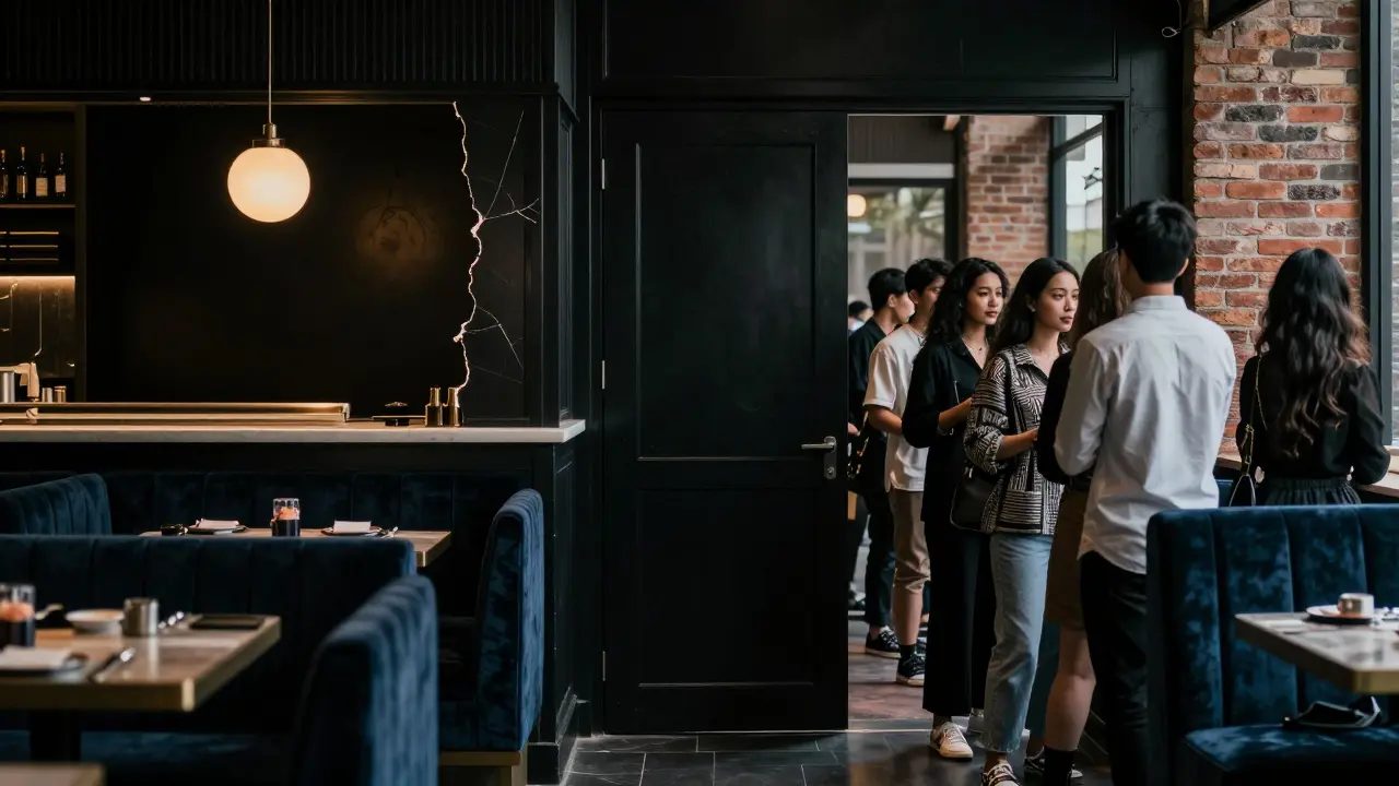 Hidden entrance of Opium Dubai nightclub beside a sushi bar in DIFC